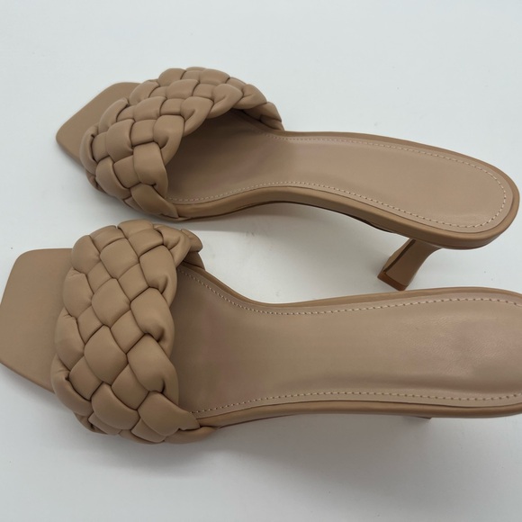 Braided Sandals, Chunky Stiletto Heels Backless Square Open Toe slip on - Picture 5 of 6